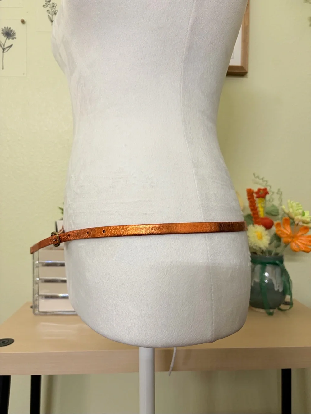 J.Crew Genuine Italian Leather Metallic Copper Skinny Belt Size S USA - Picture 3 of 8